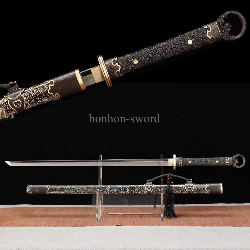 Katana à lame bleue en acier à haute teneur en carbone 1095, épée de samouraï japonais, épée complète noire 