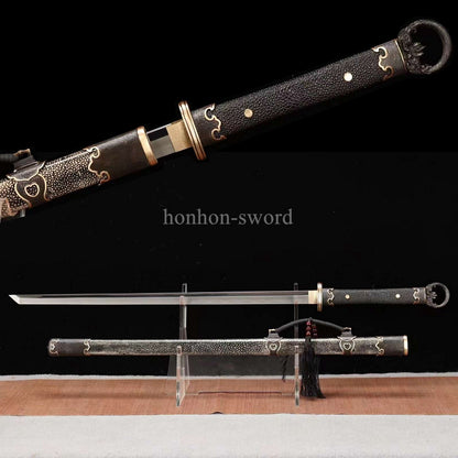 Katana à lame bleue en acier à haute teneur en carbone 1095, épée de samouraï japonais, épée complète noire 