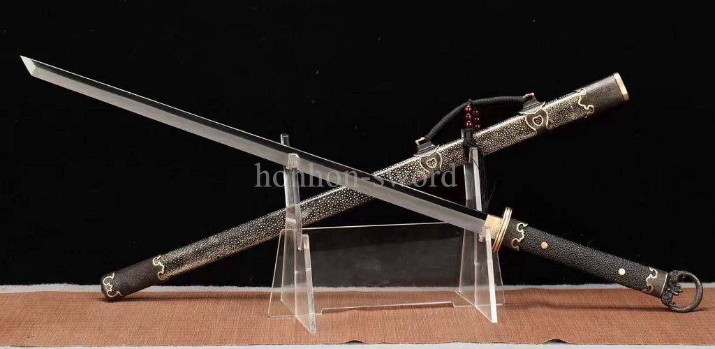 Katana à lame bleue en acier à haute teneur en carbone 1095, épée de samouraï japonais, épée complète noire 