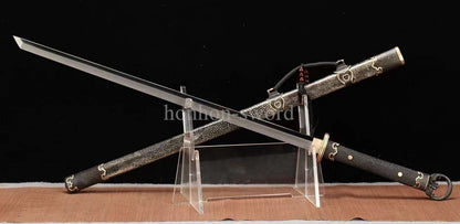 Katana à lame bleue en acier à haute teneur en carbone 1095, épée de samouraï japonais, épée complète noire 