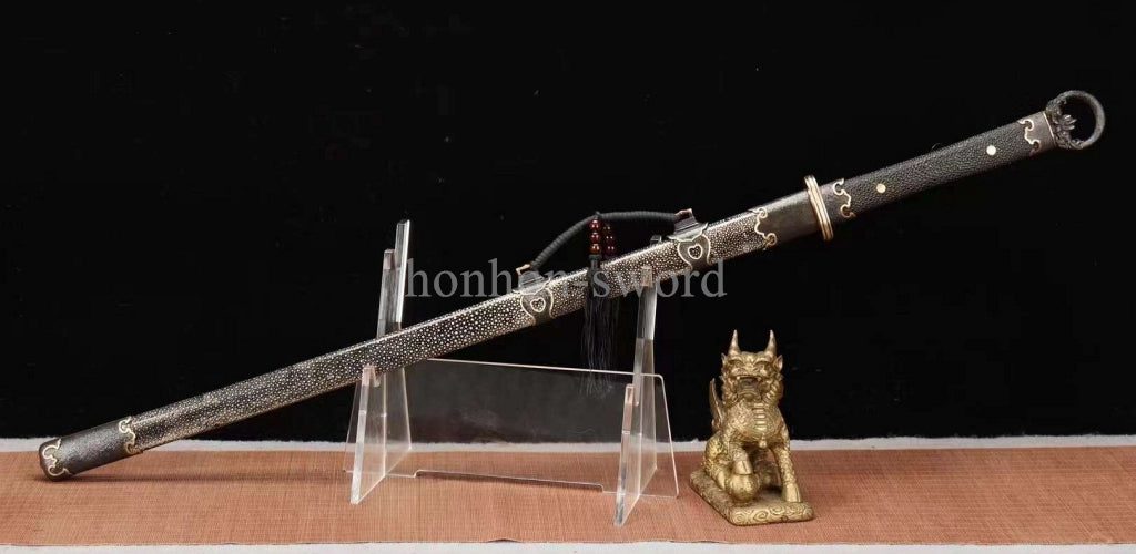 Katana à lame bleue en acier à haute teneur en carbone 1095, épée de samouraï japonais, épée complète noire 