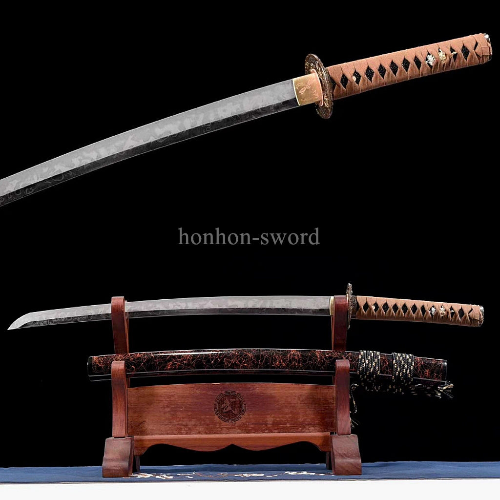 Katana à lame bleue en acier à haute teneur en carbone 1095, épée de samouraï japonais, épée complète noire 