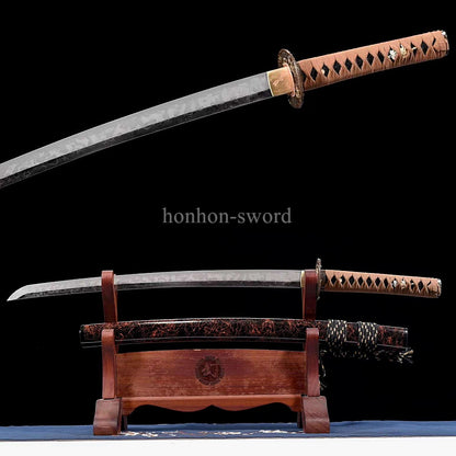 Katana à lame bleue en acier à haute teneur en carbone 1095, épée de samouraï japonais, épée complète noire 