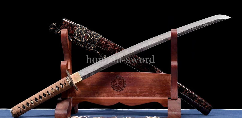 Katana à lame bleue en acier à haute teneur en carbone 1095, épée de samouraï japonais, épée complète noire 