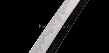T10 Steel Clay Tempered Japanese Tanto Black Samurai Sword Full Tang Abrasive Blade.