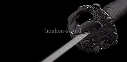 T10 Steel Clay Tempered Japanese Tanto Black Samurai Sword Full Tang Abrasive Blade.