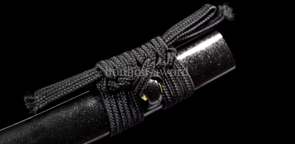 T10 Steel Clay Tempered Japanese Tanto Black Samurai Sword Full Tang Abrasive Blade.