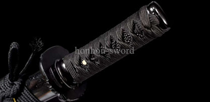 T10 Steel Clay Tempered Japanese Tanto Black Samurai Sword Full Tang Abrasive Blade.