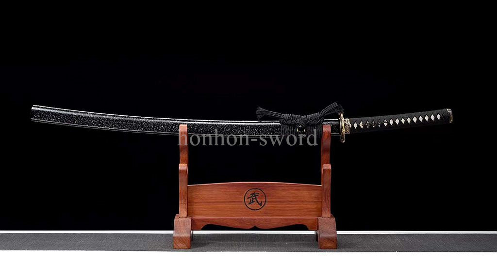 1095 Kohlenstoffstahl Katana Blaue Klinge Japanisches Samurai-Schwert Full Tang Schwarz 