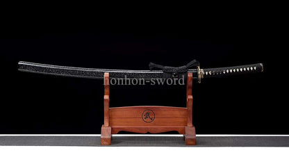 1095 Kohlenstoffstahl Katana Blaue Klinge Japanisches Samurai-Schwert Full Tang Schwarz 