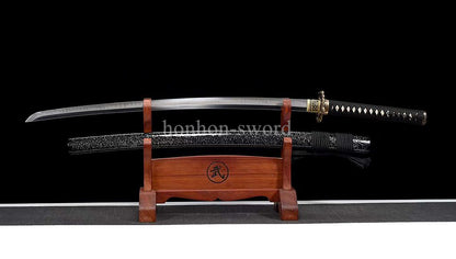 1095 Kohlenstoffstahl Katana Blaue Klinge Japanisches Samurai-Schwert Full Tang Schwarz 