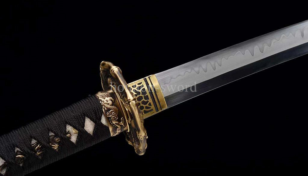 1095 Kohlenstoffstahl Katana Blaue Klinge Japanisches Samurai-Schwert Full Tang Schwarz 