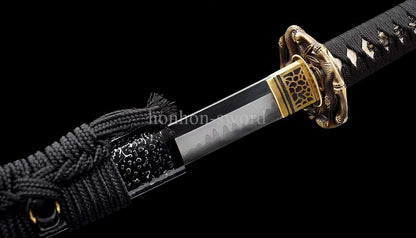 1095 Kohlenstoffstahl Katana Blaue Klinge Japanisches Samurai-Schwert Full Tang Schwarz 