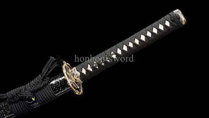 1095 Kohlenstoffstahl Katana Blaue Klinge Japanisches Samurai-Schwert Full Tang Schwarz 
