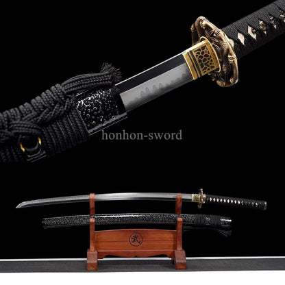 1095 Kohlenstoffstahl Katana Blaue Klinge Japanisches Samurai-Schwert Full Tang Schwarz 