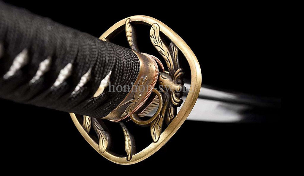 Japanese Katana T10 Steel Clay Tempered Samurai Sword Sharp Brass Tsuba Purple.