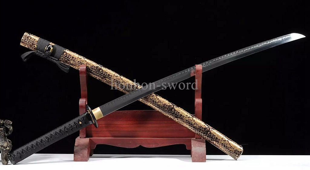 Katana à lame bleue en acier à haute teneur en carbone 1095, épée de samouraï japonais, épée complète noire 