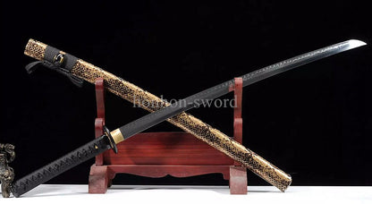 Katana à lame bleue en acier à haute teneur en carbone 1095, épée de samouraï japonais, épée complète noire 