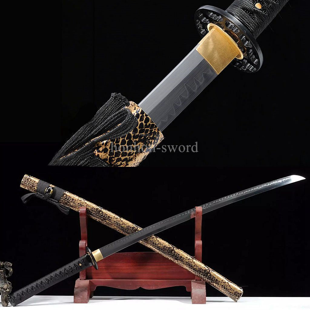 Katana à lame bleue en acier à haute teneur en carbone 1095, épée de samouraï japonais, épée complète noire 