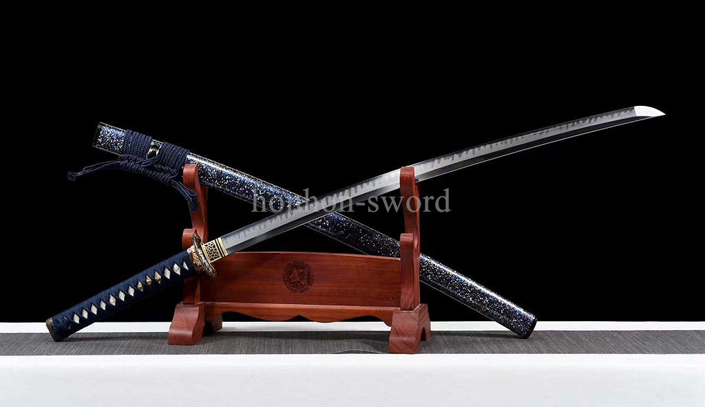 Katana à lame bleue en acier à haute teneur en carbone 1095, épée de samouraï japonais, épée complète noire 