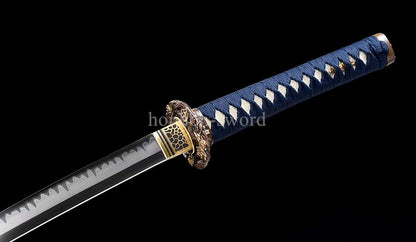 Katana à lame bleue en acier à haute teneur en carbone 1095, épée de samouraï japonais, épée complète noire 