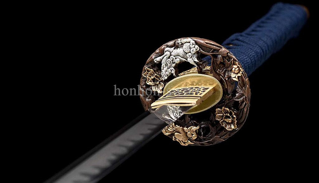 Katana à lame bleue en acier à haute teneur en carbone 1095, épée de samouraï japonais, épée complète noire 