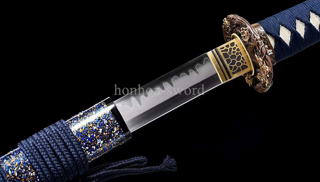 Katana à lame bleue en acier à haute teneur en carbone 1095, épée de samouraï japonais, épée complète noire 