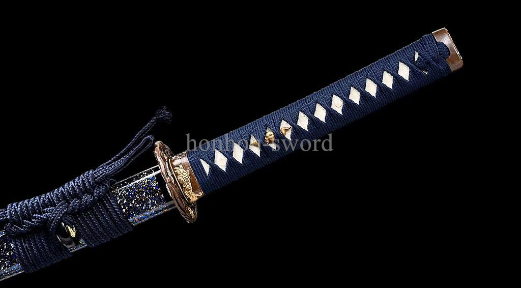 Katana à lame bleue en acier à haute teneur en carbone 1095, épée de samouraï japonais, épée complète noire 