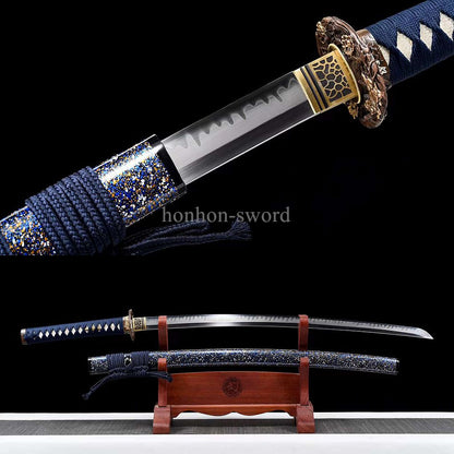 Katana à lame bleue en acier à haute teneur en carbone 1095, épée de samouraï japonais, épée complète noire 