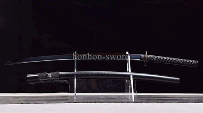 Katana à lame bleue en acier à haute teneur en carbone 1095, épée de samouraï japonais, épée complète noire 
