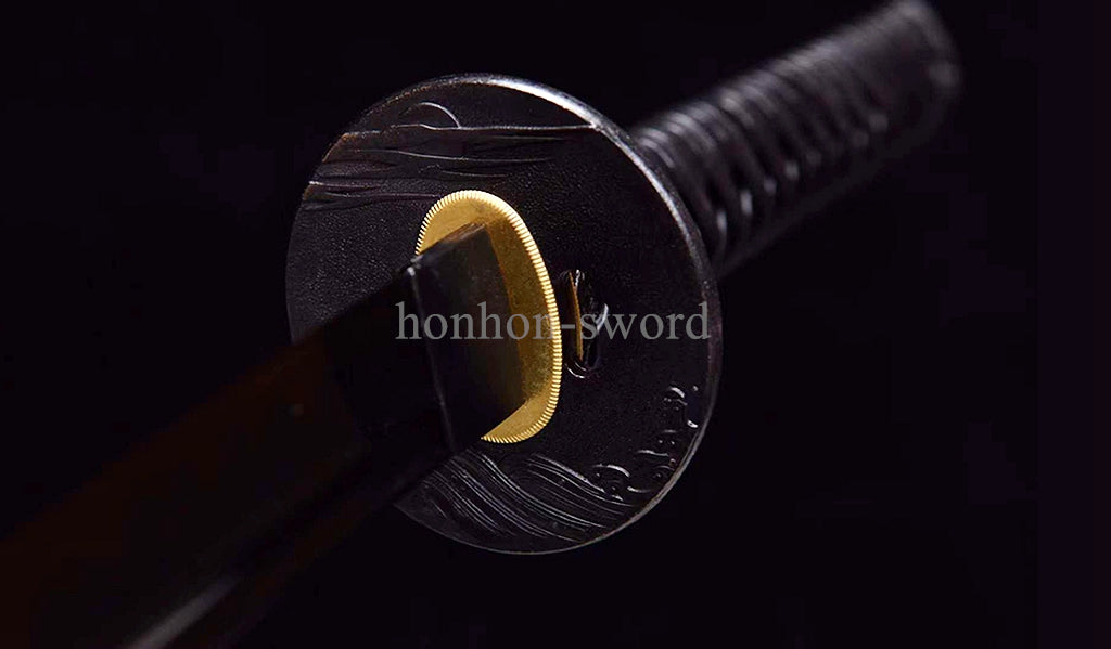 Katana à lame bleue en acier à haute teneur en carbone 1095, épée de samouraï japonais, épée complète noire 