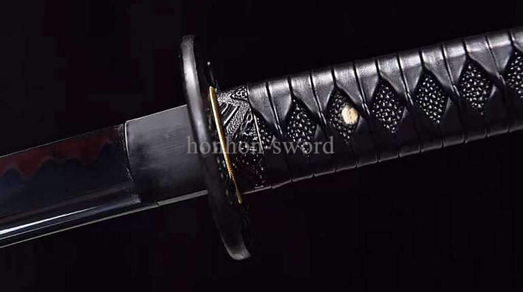 Katana à lame bleue en acier à haute teneur en carbone 1095, épée de samouraï japonais, épée complète noire 