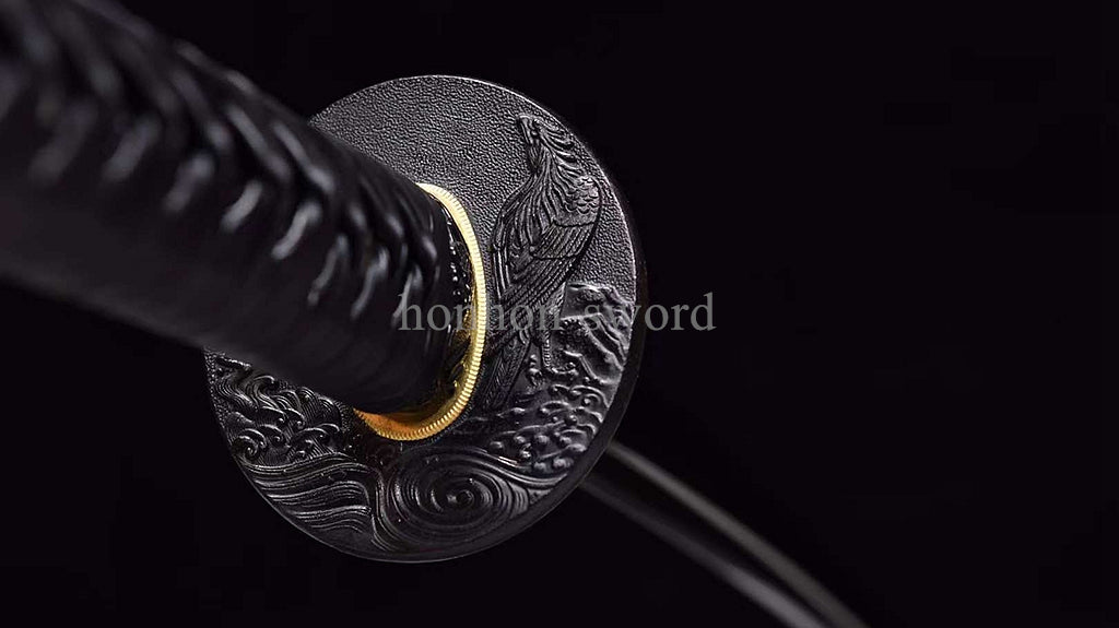 Katana à lame bleue en acier à haute teneur en carbone 1095, épée de samouraï japonais, épée complète noire 