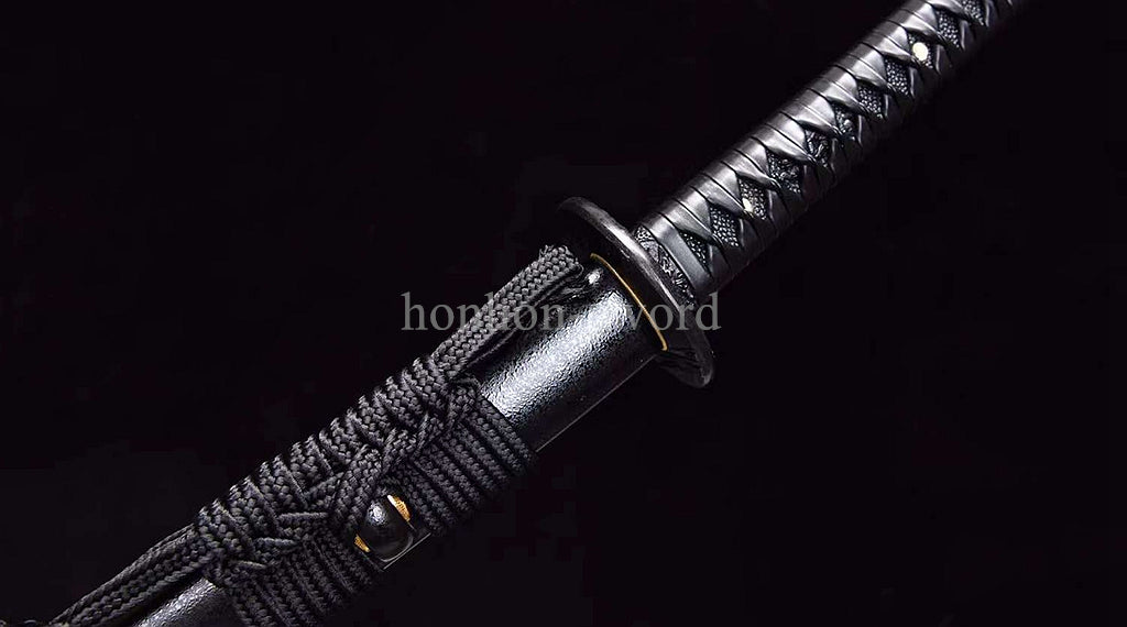 Katana à lame bleue en acier à haute teneur en carbone 1095, épée de samouraï japonais, épée complète noire 