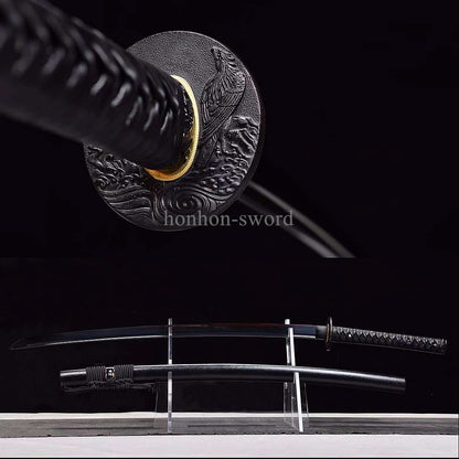 Katana à lame bleue en acier à haute teneur en carbone 1095, épée de samouraï japonais, épée complète noire 