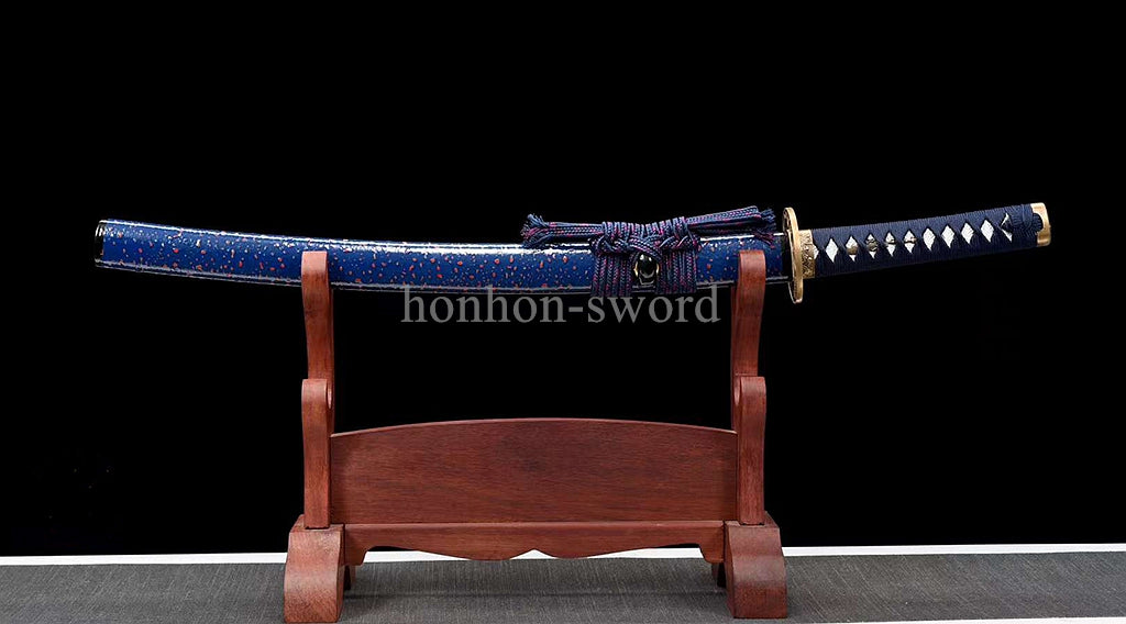 1095 Kohlenstoffstahl Katana Blaue Klinge Japanisches Samurai-Schwert Full Tang Schwarz 