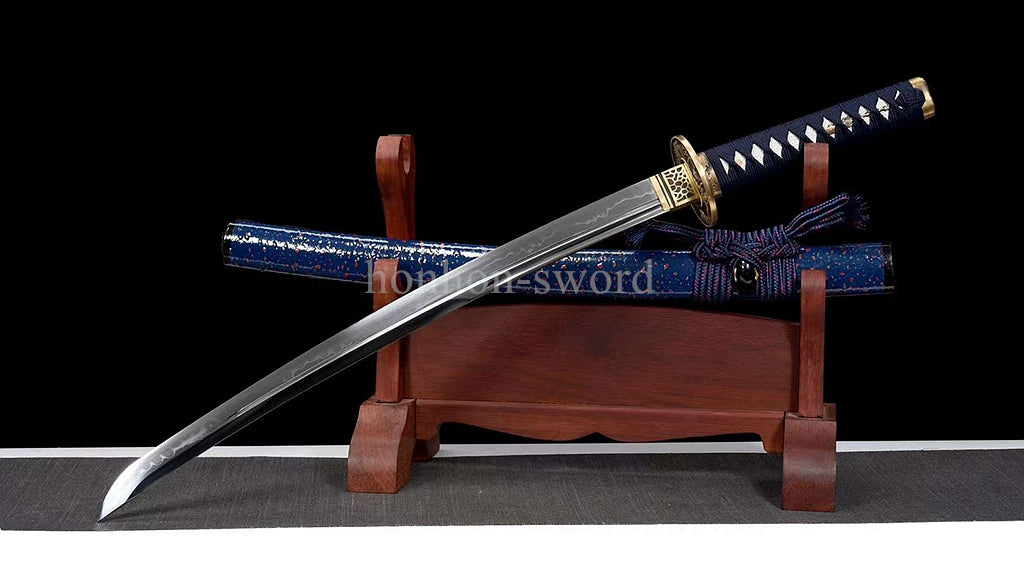 1095 Kohlenstoffstahl Katana Blaue Klinge Japanisches Samurai-Schwert Full Tang Schwarz 