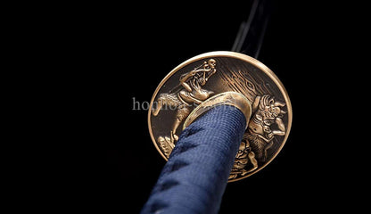 1095 Kohlenstoffstahl Katana Blaue Klinge Japanisches Samurai-Schwert Full Tang Schwarz 