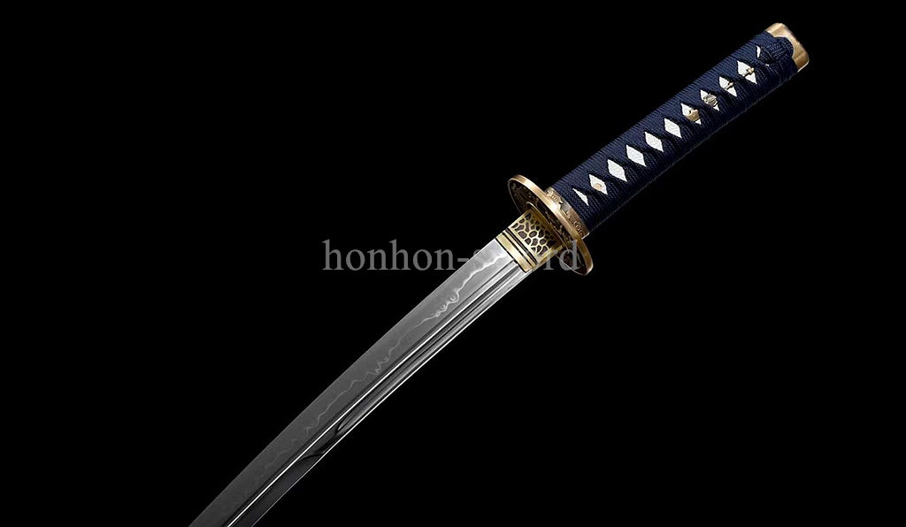 1095 Kohlenstoffstahl Katana Blaue Klinge Japanisches Samurai-Schwert Full Tang Schwarz 