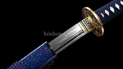 1095 Kohlenstoffstahl Katana Blaue Klinge Japanisches Samurai-Schwert Full Tang Schwarz 