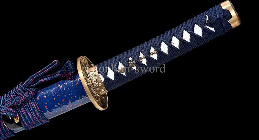 1095 Kohlenstoffstahl Katana Blaue Klinge Japanisches Samurai-Schwert Full Tang Schwarz 