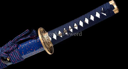 1095 Kohlenstoffstahl Katana Blaue Klinge Japanisches Samurai-Schwert Full Tang Schwarz 