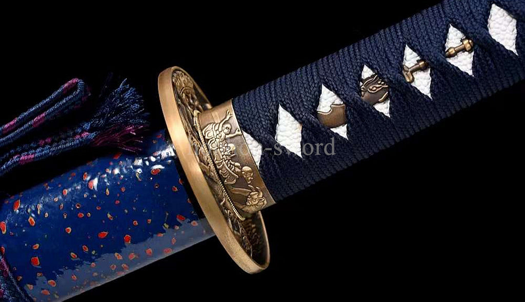 1095 Kohlenstoffstahl Katana Blaue Klinge Japanisches Samurai-Schwert Full Tang Schwarz 
