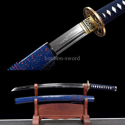 1095 Kohlenstoffstahl Katana Blaue Klinge Japanisches Samurai-Schwert Full Tang Schwarz 