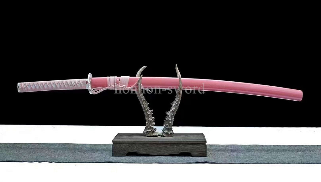 Japanese Pink Sakura Sword T10 Steel Clay Tempered Lady Samurai Katana Sharp Full Tang.