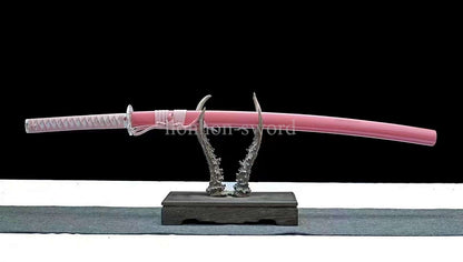 Japanese Pink Sakura Sword T10 Steel Clay Tempered Lady Samurai Katana Sharp Full Tang.