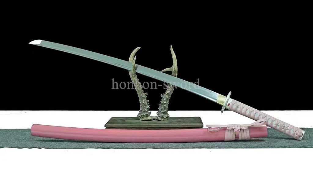 Japanese Pink Sakura Sword T10 Steel Clay Tempered Lady Samurai Katana Sharp Full Tang.