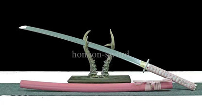 Japanese Pink Sakura Sword T10 Steel Clay Tempered Lady Samurai Katana Sharp Full Tang.
