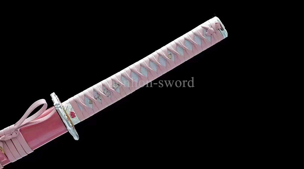 Japanese Pink Sakura Sword T10 Steel Clay Tempered Lady Samurai Katana Sharp Full Tang.
