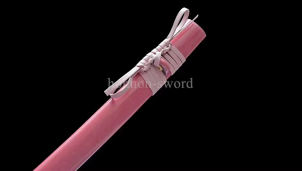 Japanese Pink Sakura Sword T10 Steel Clay Tempered Lady Samurai Katana Sharp Full Tang.